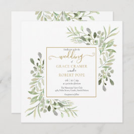 Convite Casamento de Manuscritos Geométricos Dourados com 