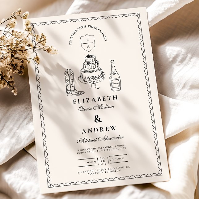 Convite Casamento de Mão Branca Negra Desenhada de Porodle (Criador carregado)