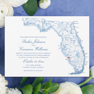 Convite Casamento de Mapa da Flórida Elegante da Ilha Sani