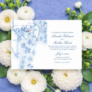 Convite Casamento de Mapa de Marinhos Boothbay Maine Bay R