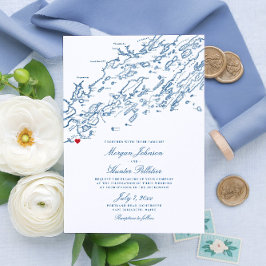 Convite Casamento de Mapa de Marinhos Elegante de Cape Eli