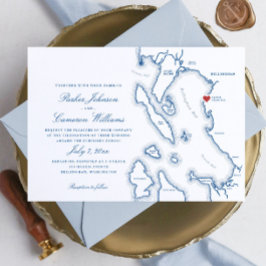 Convite Casamento de Mapa do Schooner Zodiac Bellingham Ba