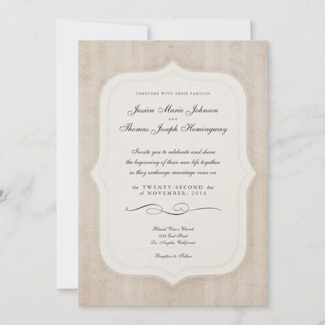 Convite Casamento de Mapa Personalizado de Creme de Fichei (Frente)