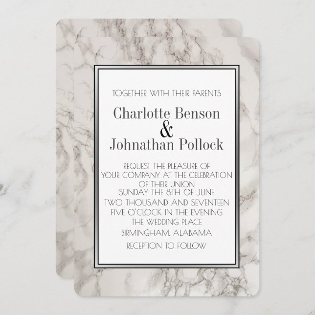 Convite Casamento de Marble Branco Moderno (Frente/Verso)