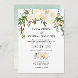 Convite Casamento de marfim de bege rosa Buquê Floral