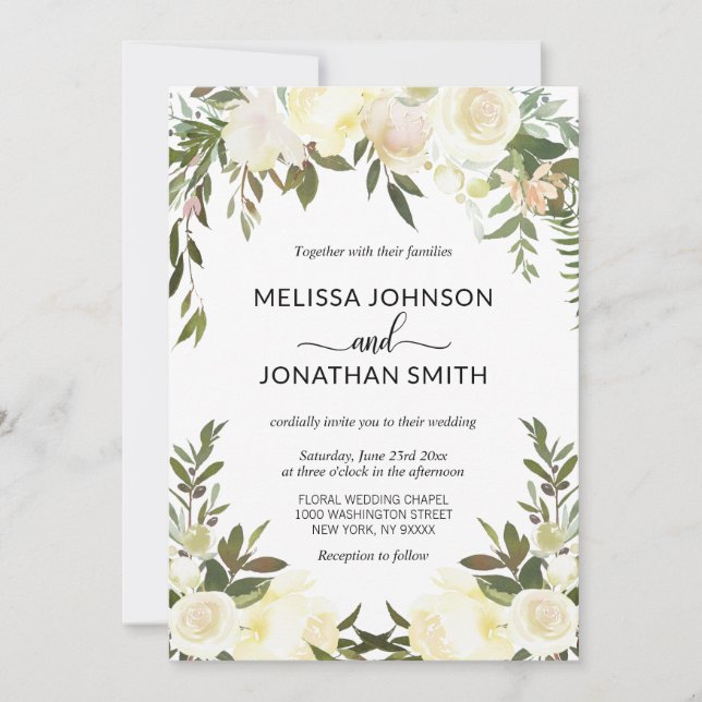 Convite Casamento de marfim de creme cor-de-rosa-palha Ele (Frente)