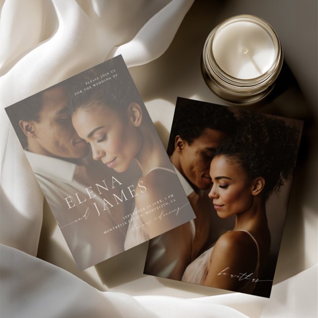 Convite Casamento de marfim de foto de sobreposição elegan (Elegant Overlay Photo Ivory Wedding Invitation)
