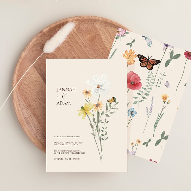 Convite Casamento de Margarida Amarela Amarelo Amarelo (Whimsical Daisy Yellow Wildflowers Wedding Invitation)