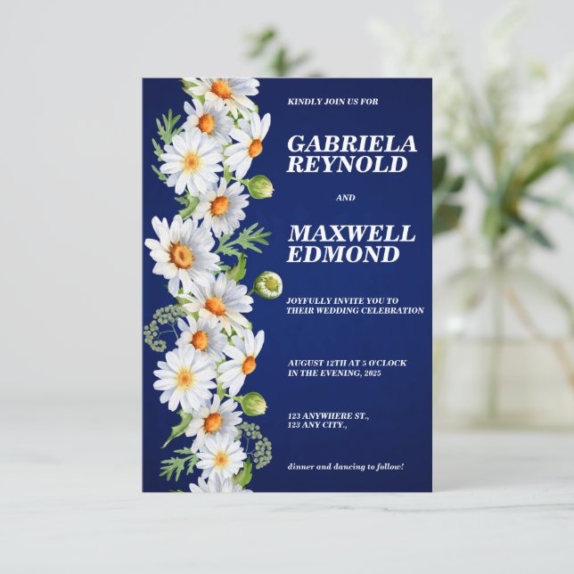 Convite Casamento de Margarida Branca Floral Personalizado (Em pé/Frente)