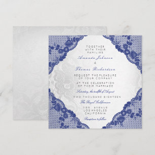 Convite Casamento de Marinho Azul Branco de Prata Clássic