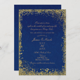 Convite Casamento de Marinho Azul Dourado Storybook