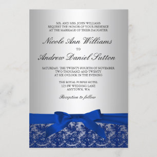 Convite Casamento de marinho Azul e Lace de Prata
