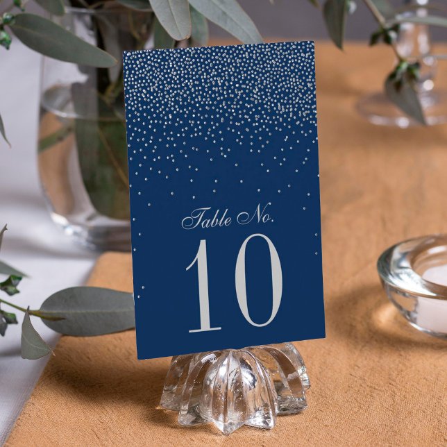 Convite Casamento de marinho Azul e Prata Glam Confetti (Criador carregado)