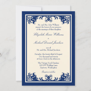 Convite Casamento de Marinho Cream Vintage Flourish Scroll