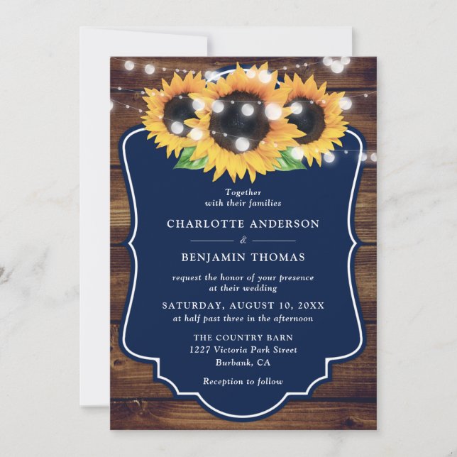 Convite Casamento de Marinho de Madeira Azul (Frente)