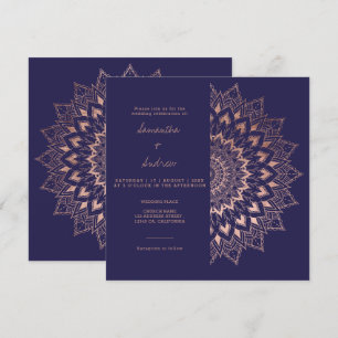 Convite Casamento de marinho de mandala floral de rosa bo