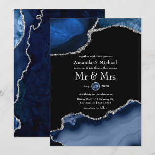 Convite Casamento de marinho e Prata Agate