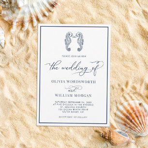 Convite Casamento de Marinho Elegante de Praia Costeira de