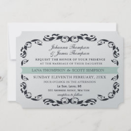 Convite Casamento de marinho Elegante Vitoriano Flourish F