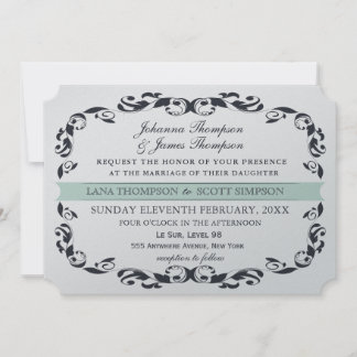 Convite Casamento de marinho Elegante Vitoriano Flourish F