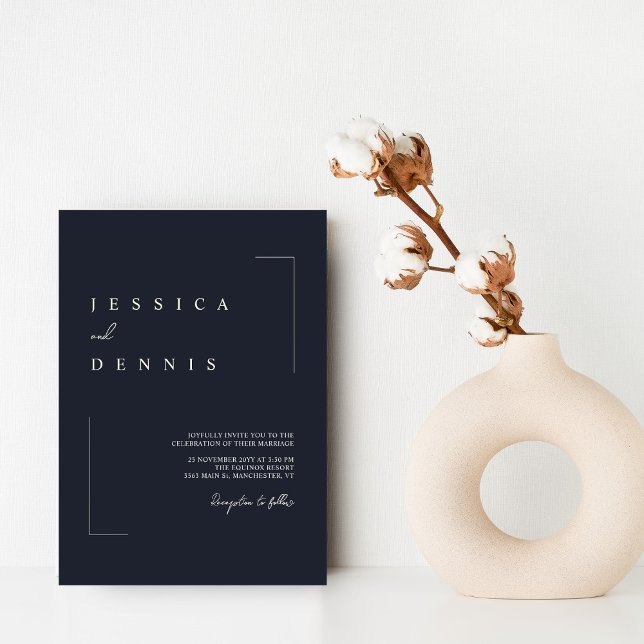 Convite Casamento de Marinho Escuro Mínimo Elegante Modern (Criador carregado)
