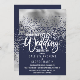 Convite Casamento de Marinho Moderno de Silver Foil Confet