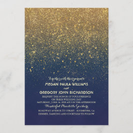 Convite Casamento de Marinhos Elegante com Glitter Dourado
