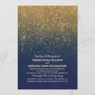 Convite Casamento de Marinhos Elegante com Glitter Dourado