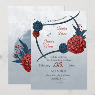 Convite casamento de marinhos românticos e flores burgundy