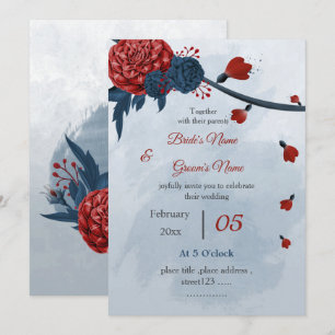Convite casamento de marinhos românticos e flores burgundy
