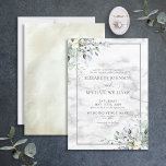 Convite Casamento de Mármore Botânico com Cinzas Leves<br><div class="desc">Crie o convite perfeito para o casamento com este design de moda com cinzas leves e elementos botânicos azuis empoeirados,  quadro de cinza leve e fundo de mármore falso. A parte de trás do convite apresenta uma textura verde clara de cor d'água. Copyright Elegant Invites,  todos os direitos reservados.</div>