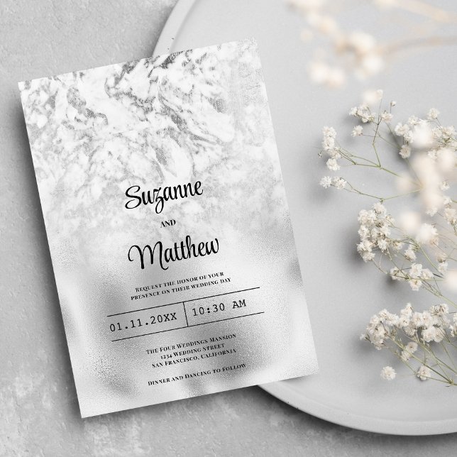 Convite Casamento de mármore branco de cinza luxuosa (Luxurious gray white silver marble wedding )