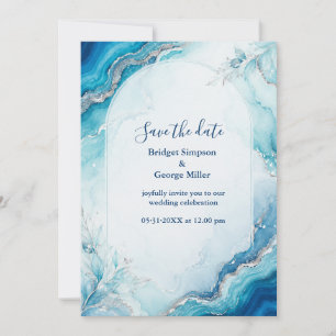 Convite Casamento de mármore Coastal Aqua Agate Luxe