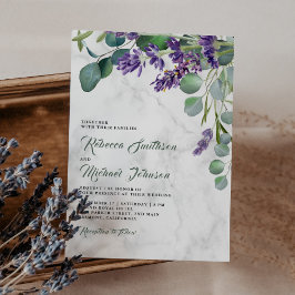 Convite Casamento de Mármore com Lavanda Rústica e Eucalip