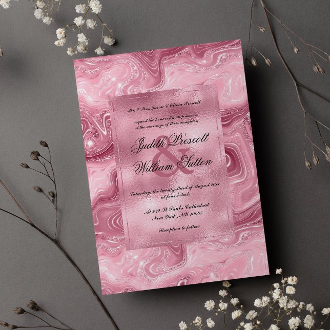 Convite Casamento de mármore de luxo rosa-burgundy (Luxury pink burgundy glitter marble Wedding)