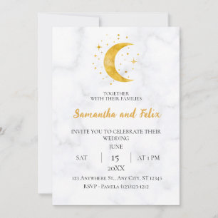Convite Casamento de Mármore de Magia Celestial da Lua Cre