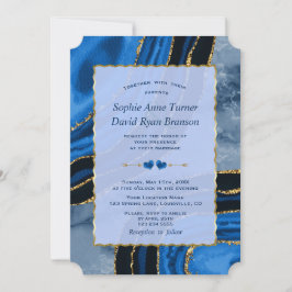 Convite Casamento de Mármore Dourado Ágata Azul-Marinho Ún