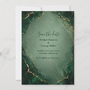Convite Casamento de Mármore Esmeralda Luxuoso Com Ouro