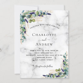 Convite Casamento de mármore Eucalyptus greenery