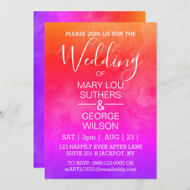 Convite Casamento De Mármore Fumado Com Arco-Íris Inteiro (Frente/Verso)