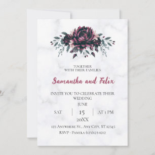 Convite Casamento de Mármore Gótico Floral Escuro