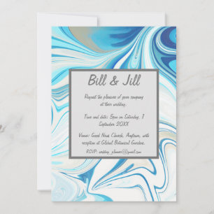 Convite Casamento de Mármore Líquido Branco Azul