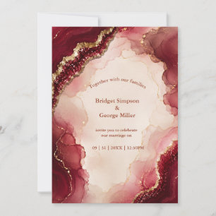 Convite Casamento de mármore Luxo Rubi Burgundy Ágata