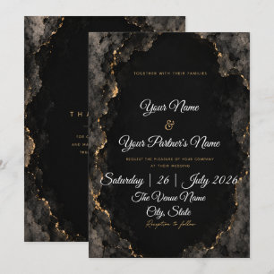 Convite Casamento de Mármore Preto e Branco Elegante