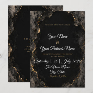 Convite Casamento de Mármore Preto e Branco Elegante