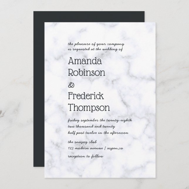 Convite Casamento de mármore simples moderno (Frente/Verso)