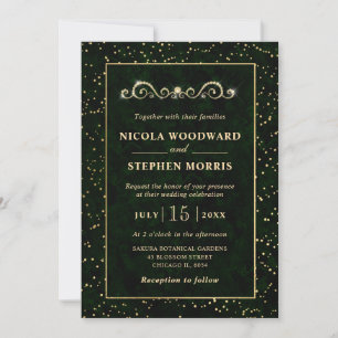 Convite Casamento de Mármore Verde do Ornamento Dourado El