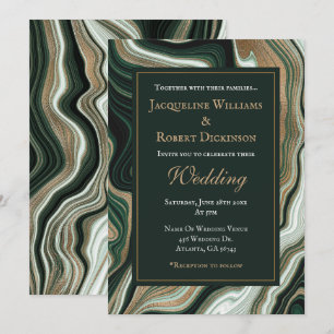 Convite Casamento de Mármore Verde e Dourado Elegante