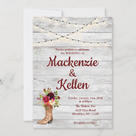 Convite Casamento de Marsala Rustic Boho Boot Western