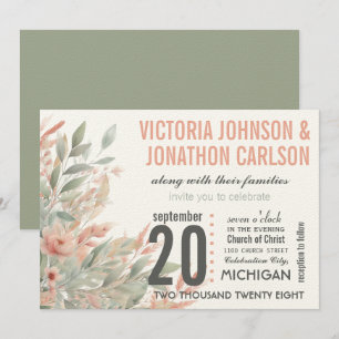 Convite Casamento de Mason Jar Coral e Mint Floral